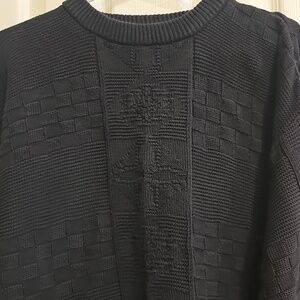 Vintage Chunky Men's Unique Stitch Crew Long Sleeved Black Sweater L/XL